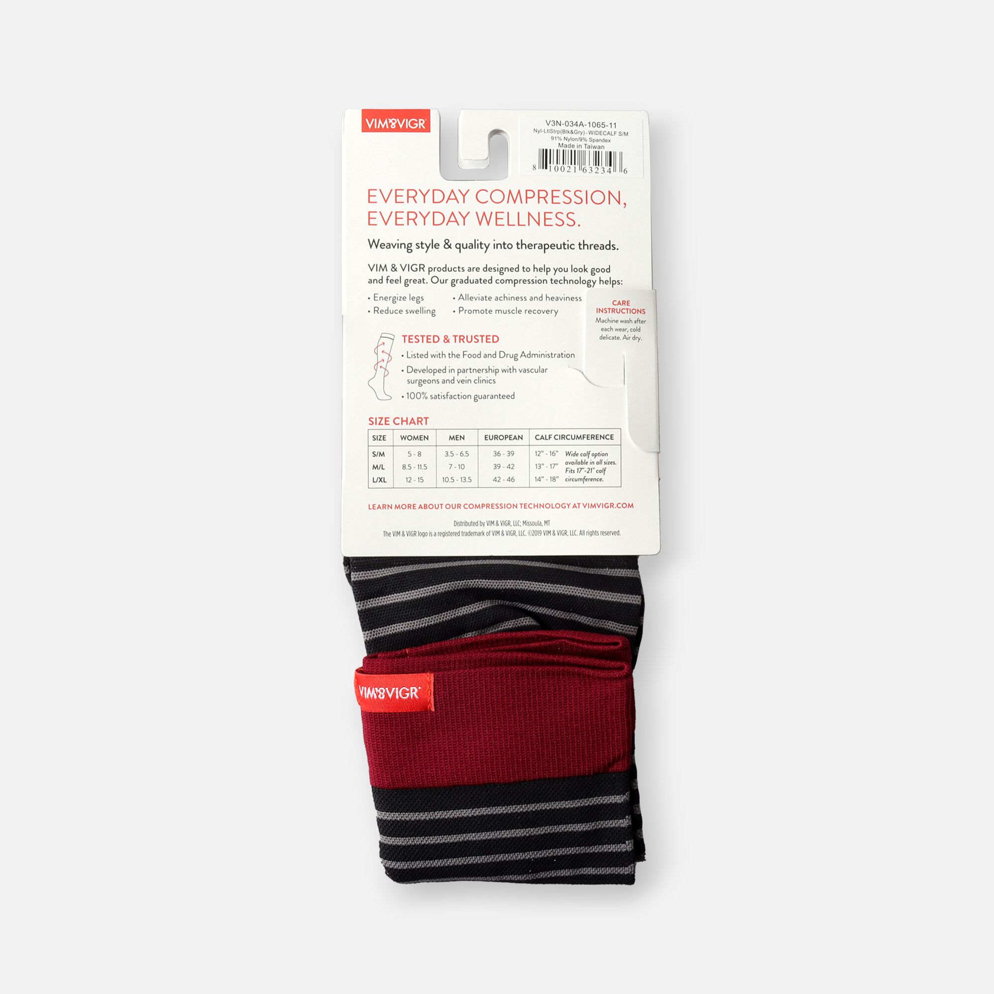 VIM & VIGR Nylon Compression Socks, Little Stripe Black & Gray, 30-40 mmHg, , large