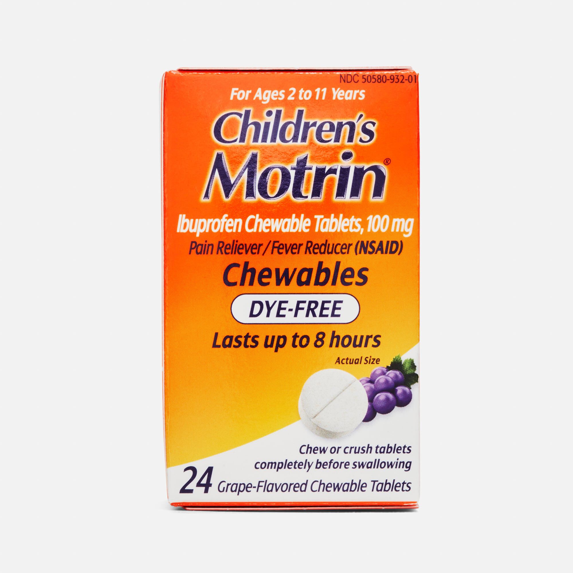Children's Motrin Dye-Free Ibuprofen Chewable Tablets for Pain & Fever, Grape, 24 ct., , large
