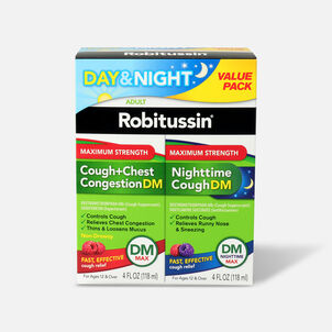 Robitussin Maximum Strength Day & Night Cough + Chest Congestion DM Value Pack, 4 oz. each