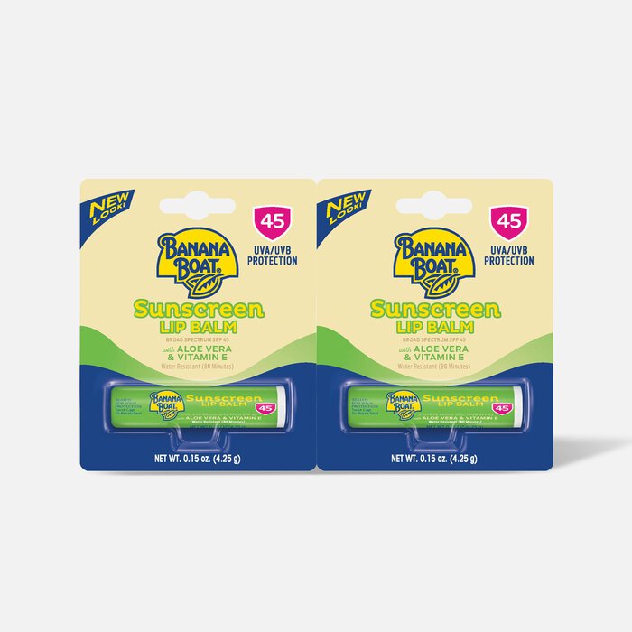 Banana Boat Sunscreen Lip Balm SPF 45, Aloe Vera & Vitamin E, .15 oz. (2-Pack), , large