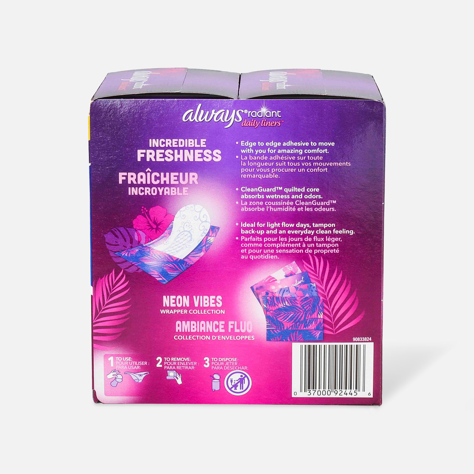 Always Radiant Daily Liners Regular Absorbency Unscented, 96 ct., , large