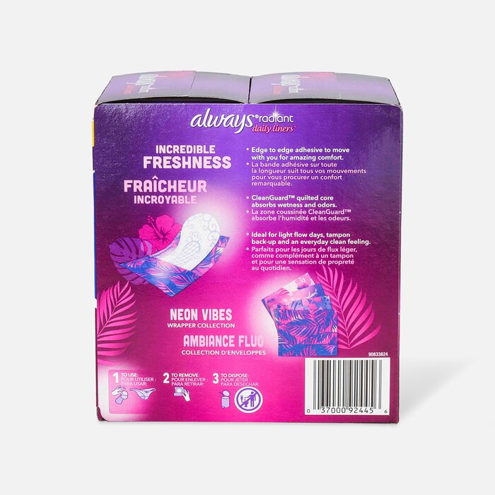 Always Radiant Daily Liners Regular Absorbency Unscented, 96 ct., , large