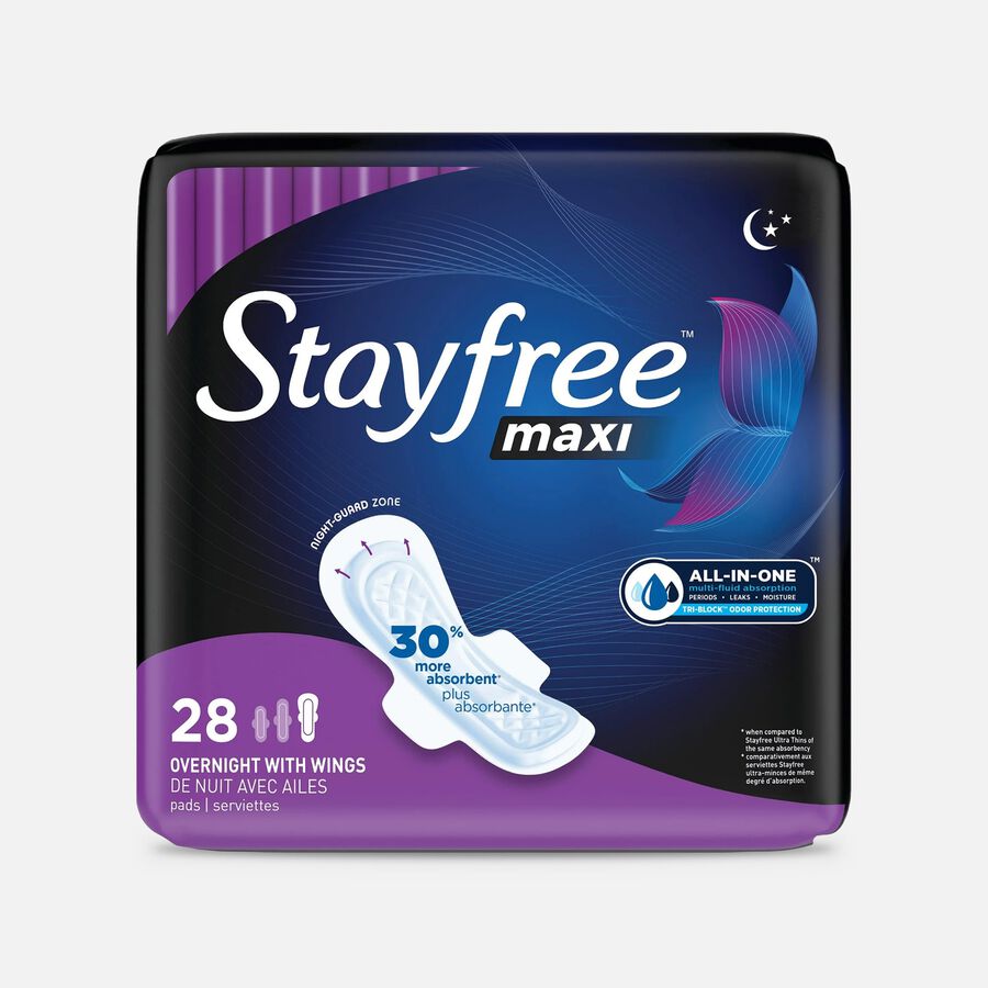 Stayfree Maxi Overnight with Wings, 28 ct., , large image number 0