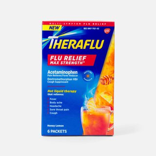 Theraflu Daytime Max Strength Flu Relief Honey Lemon Flavor Hot Liquid Powder, 6 ct.