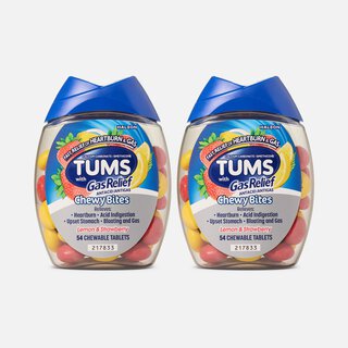 TUMS Chewy Bites Chewable Antacid Tablets with Gas Relief, Lemon & Strawberry, 54 ct. (2 pack)