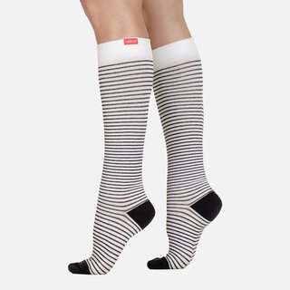 VIM & VIGR Cotton Compression Socks, Pinstripe, Cream and Black, Small/Medium, 30-40 mmHg
