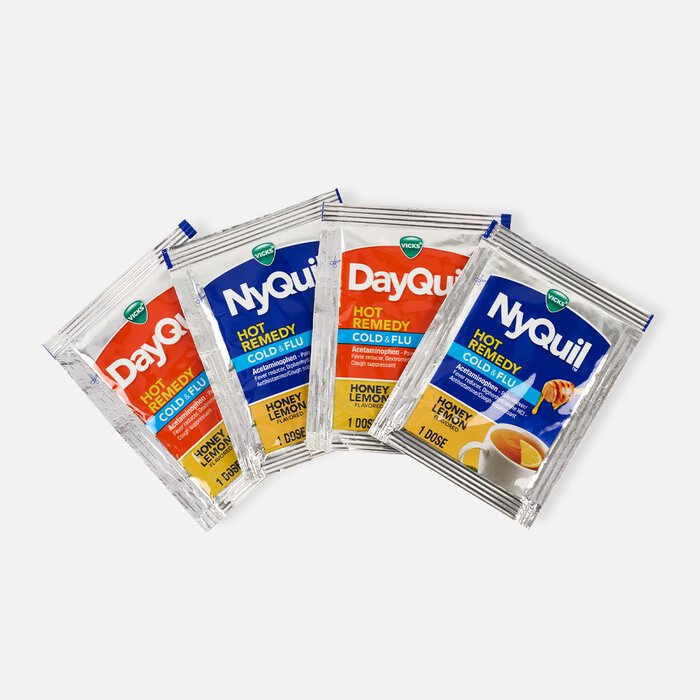 Vicks DayQuil and NyQuil Hot Remedy Cold & Flu Dissolvable Crystal Packets, Honey Lemon, 16 ct., , large