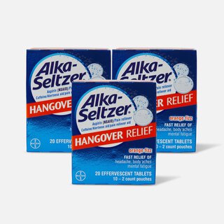 Alka-Seltzer Hangover Relief Effervescent Tablets Formulated for Fast Relief of Headaches, Body Aches and Mental Fatigue, 20 ct. (3-Pack)