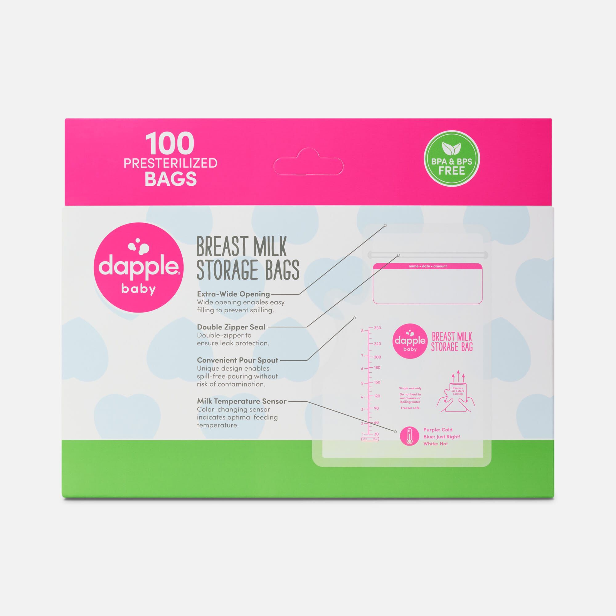 Dapple® Baby Breast Milk Storage Bags with Easy Pour Spout, 8 fl. oz., 100 ct., , large