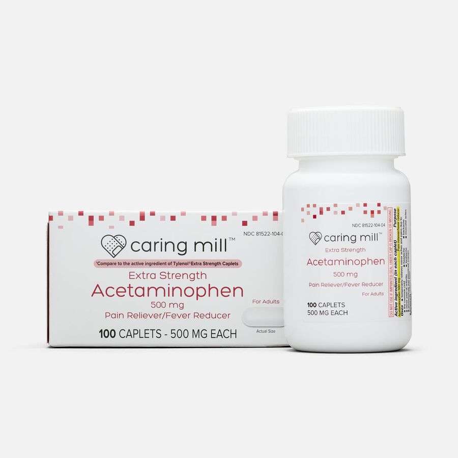 Caring Mill™ Acetaminophen Adult Pain Reliever/Fever Reducer Extra Strength Caplets, 100 ct., , large image number 0