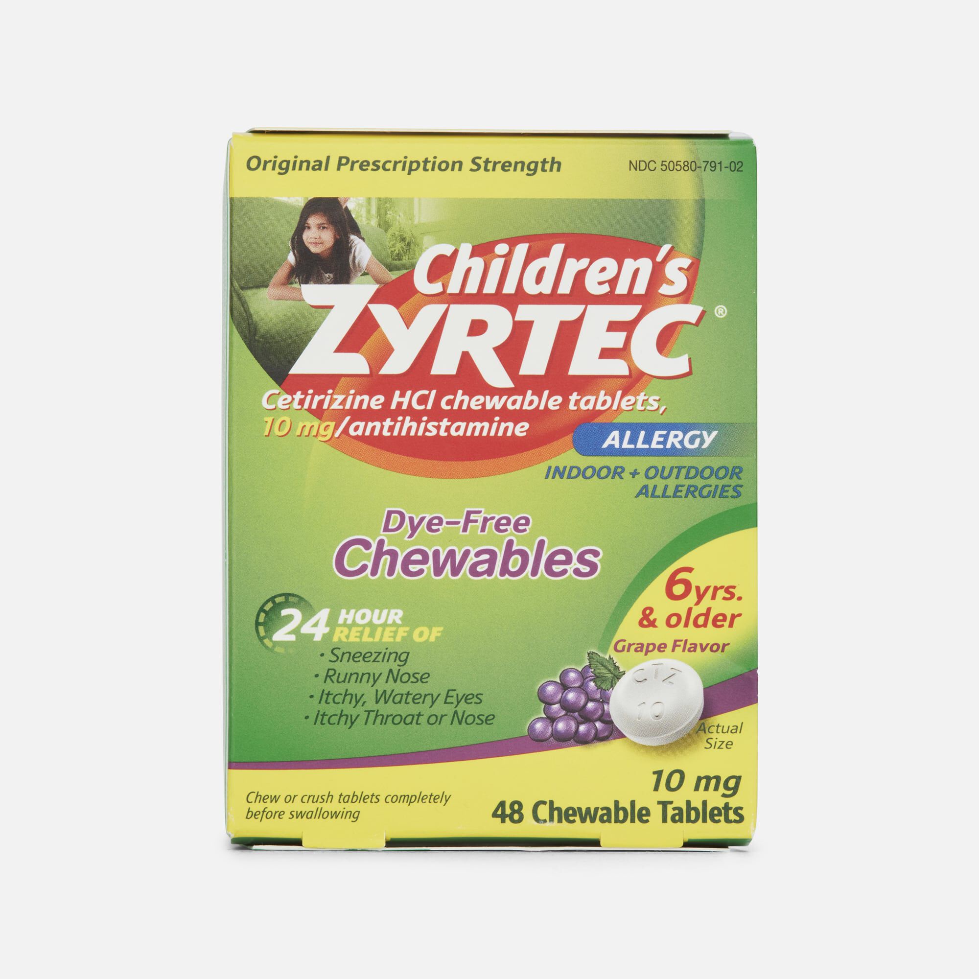 Children’s Zyrtec 24-Hour Allergy Relief Chewable Tablets, Grape, 48 ct., , large