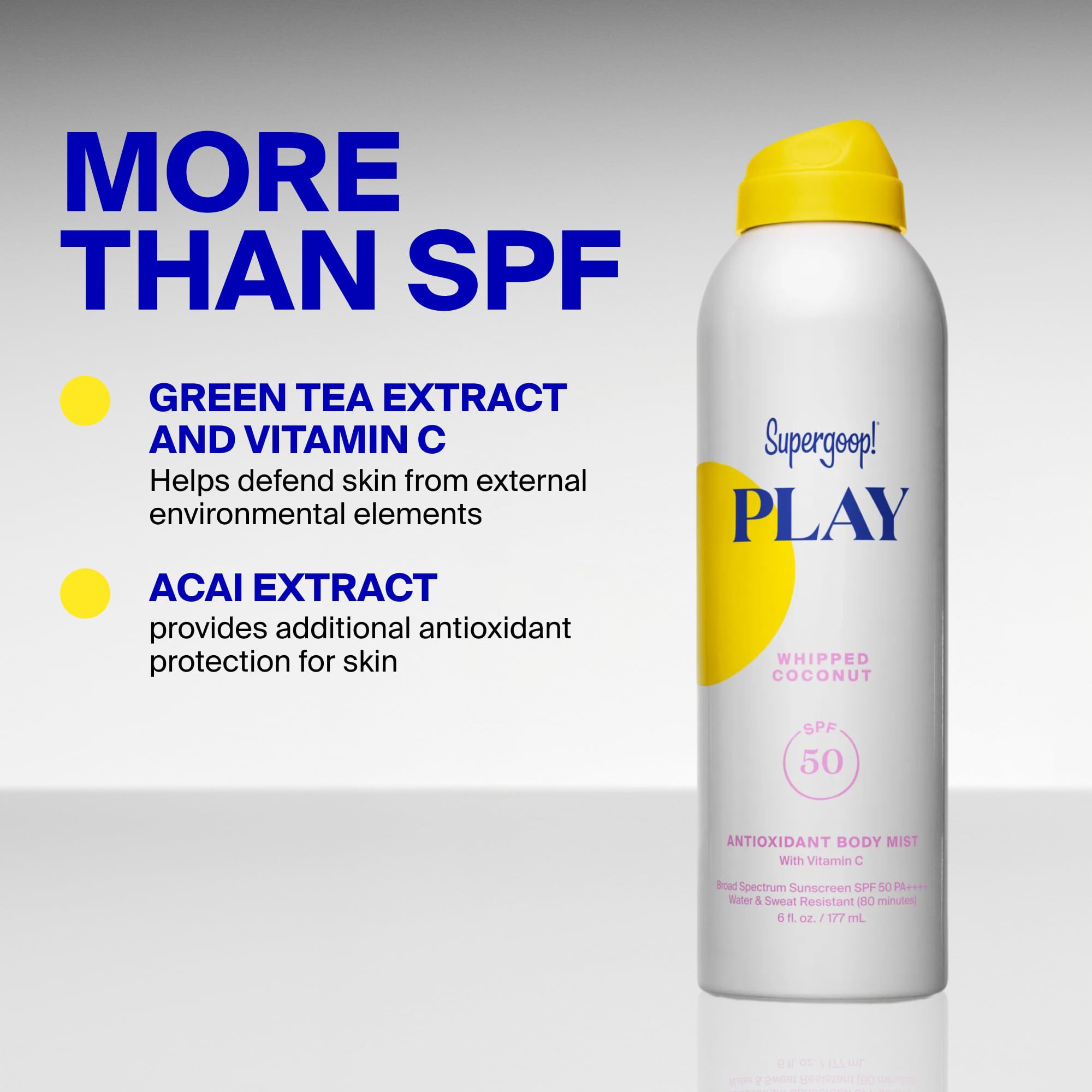 Supergoop! PLAY Antioxidant Body Mist, SPF 50 with Vitamin C, Whipped Coconut, 6 fl. oz., , large