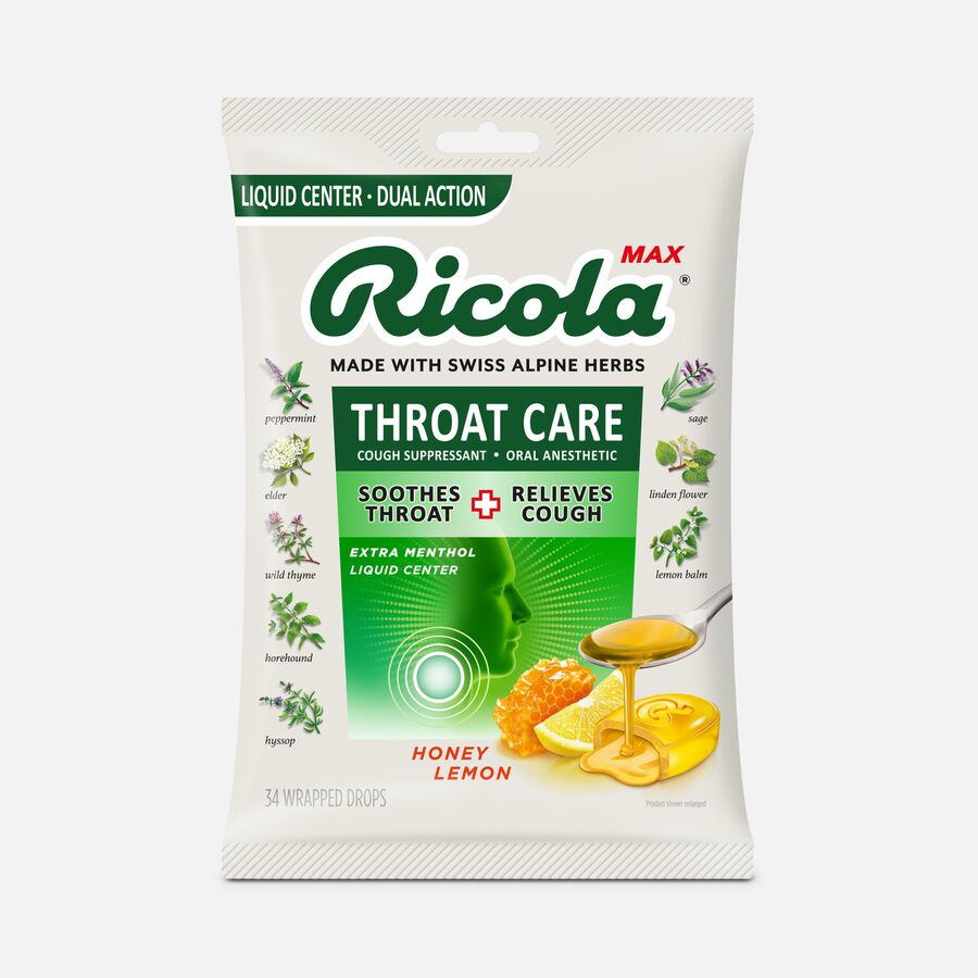 Ricola Max Throat Care Dual Action Cough Drops, Honey Lemon, 34 ct., , large image number 0
