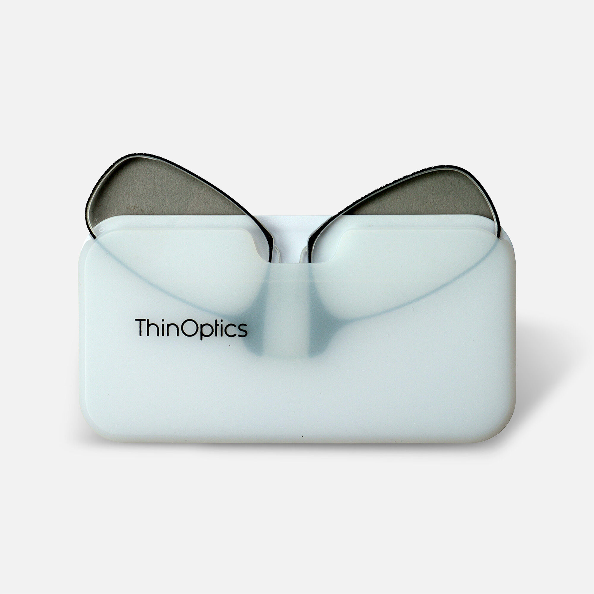 ThinOPTICS Reading Glasses on your Phone, Black Glasses, White Universal Pod Case, , large