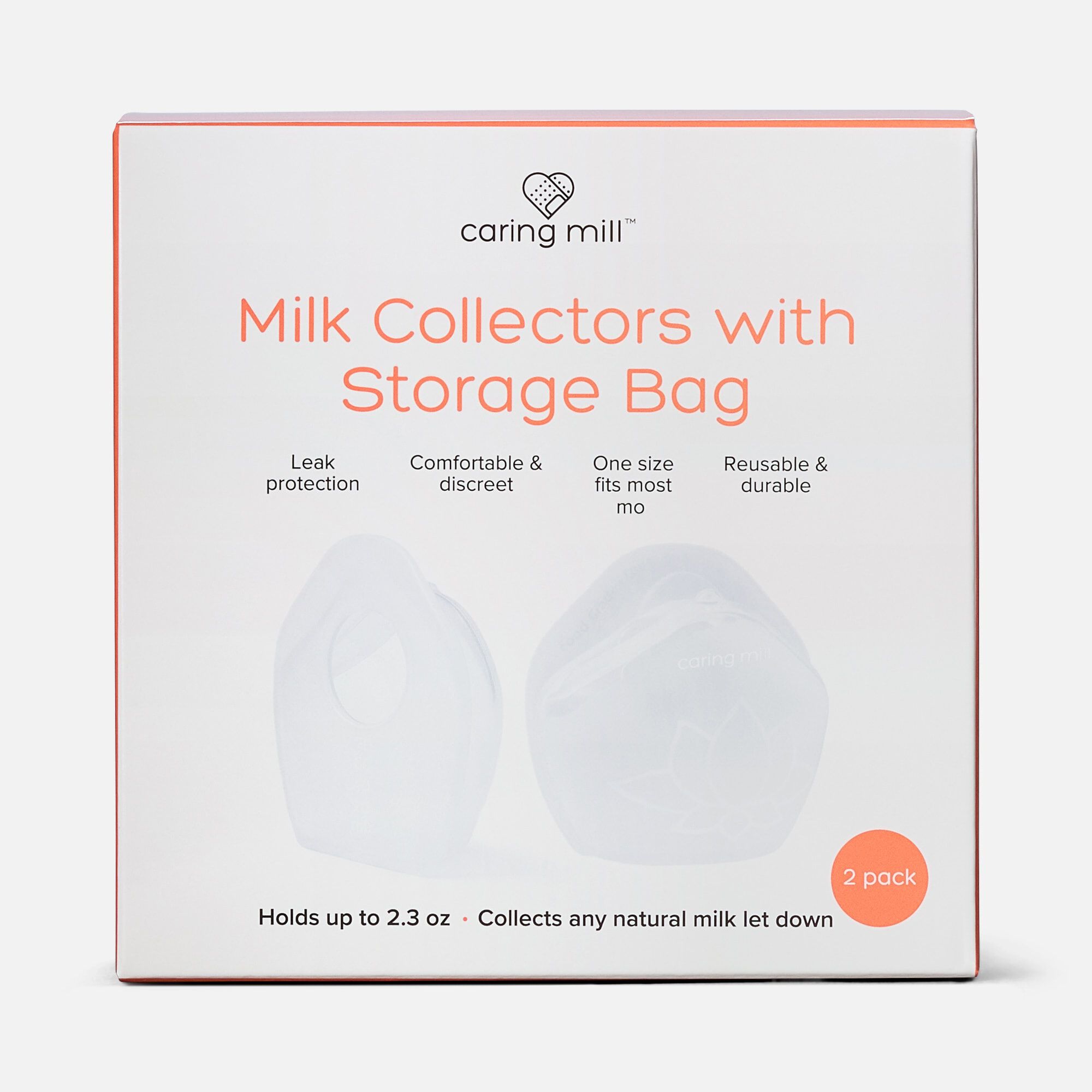 Caring Mill™ Silicone Milk Collectors with Storage Bag, 5 oz (2-Pack), , large