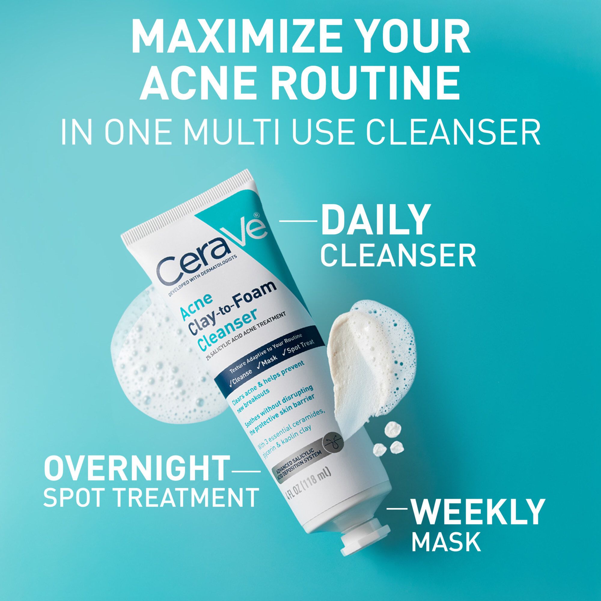 CeraVe® Acne Clay to Foam Cleanser, , large