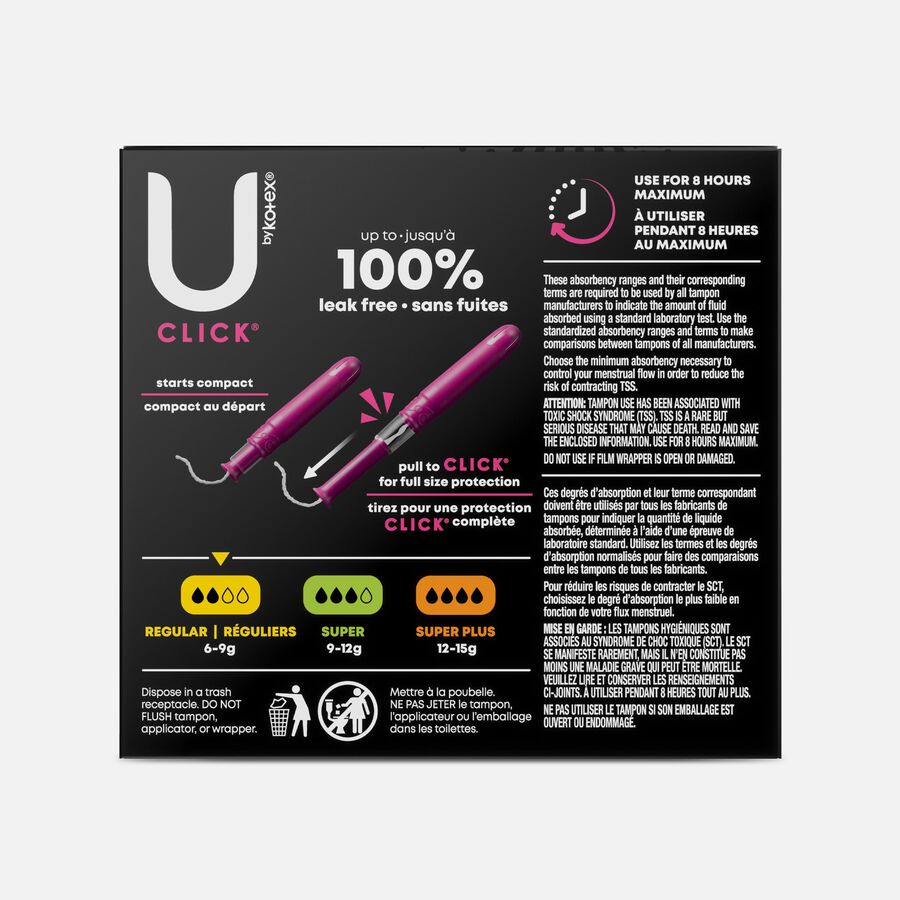 U by Kotex Click Compact Tampons, Regular Absorbency, 16 ct., , large image number 1
