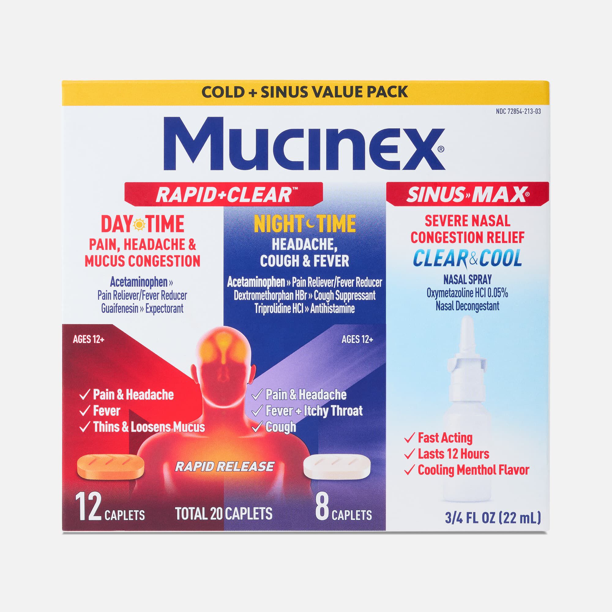 Mucinex® Rapid+Clear™ Day & Night Cold and Flu Medicine + Sinus-Max® Clear & Cool Nasal Spray, Combo Pack