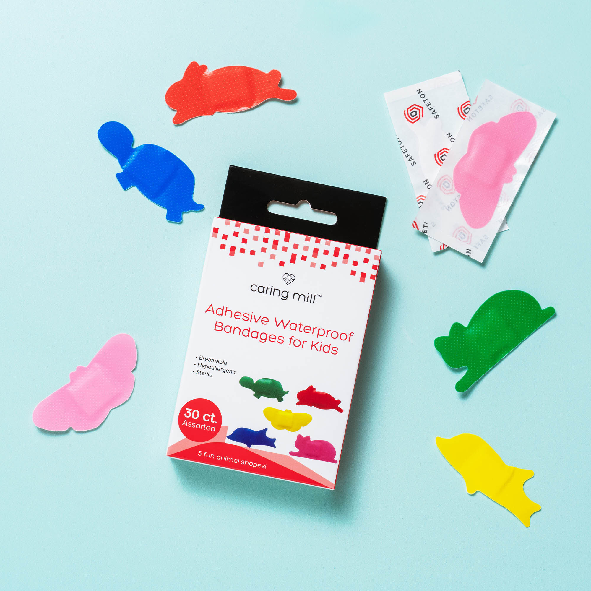 Caring Mill™ Adhesive Waterproof Bandages for Kids, Animal Shapes, 30 ct., , large
