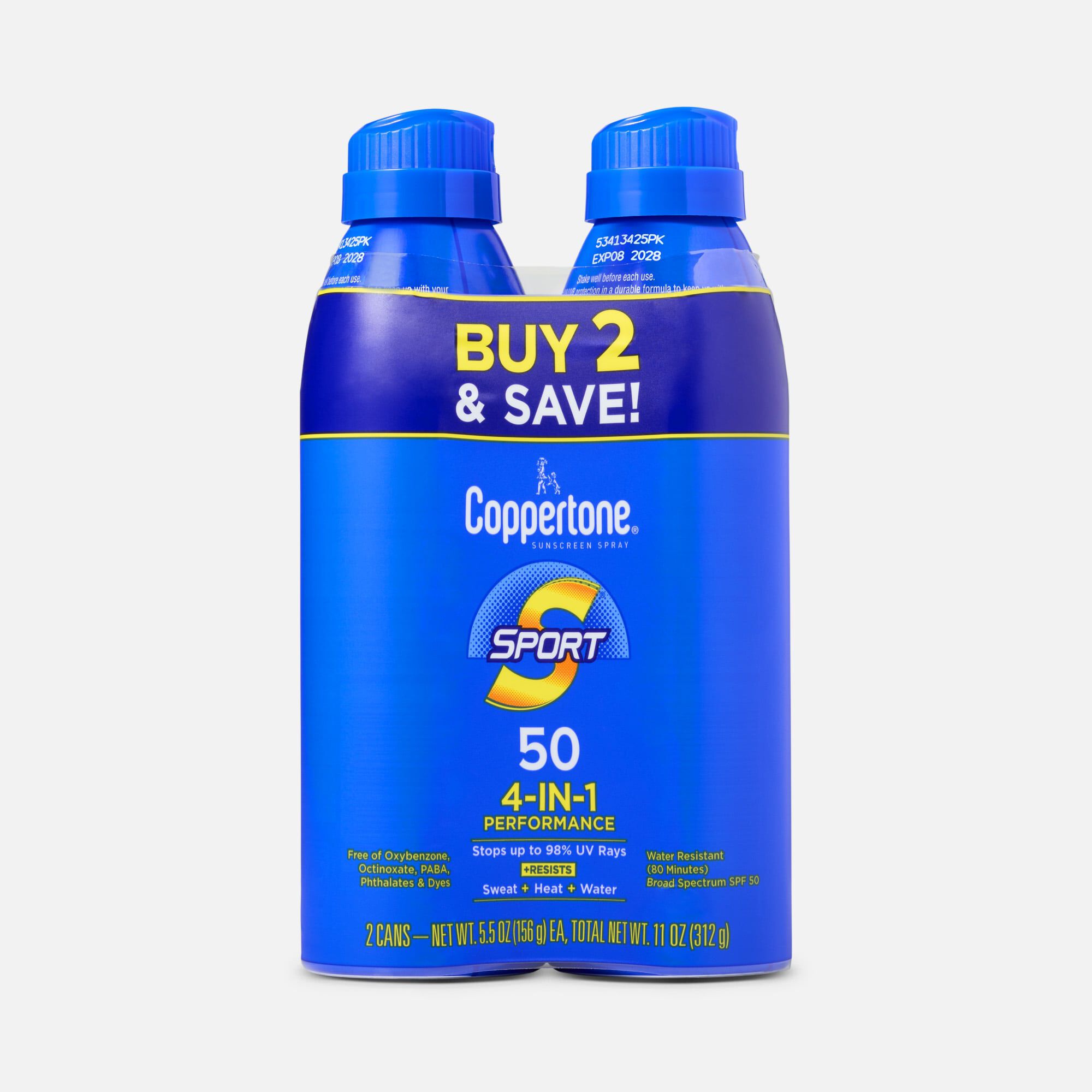 Coppertone Sport Sunscreen Spray SPF 50, 5.5 oz. - Twin Pack