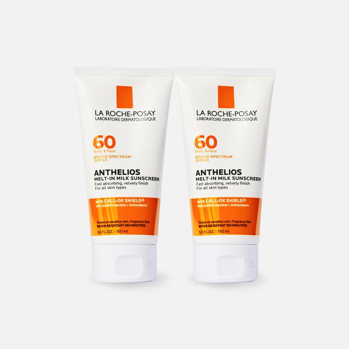 La Roche-Posay Anthelios 60 Body and Face Sunscreen Melt-In Milk Lotion, SPF 60 with Antioxidants, 5 fl oz. (2-Pack), , large