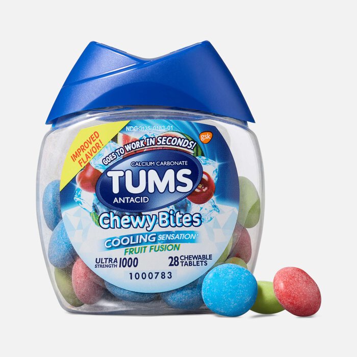 TUMS Ultra Strength Chewy Bites Cooling Sensation Antacid Chews, Fruit Fusion, 28 ct., , large