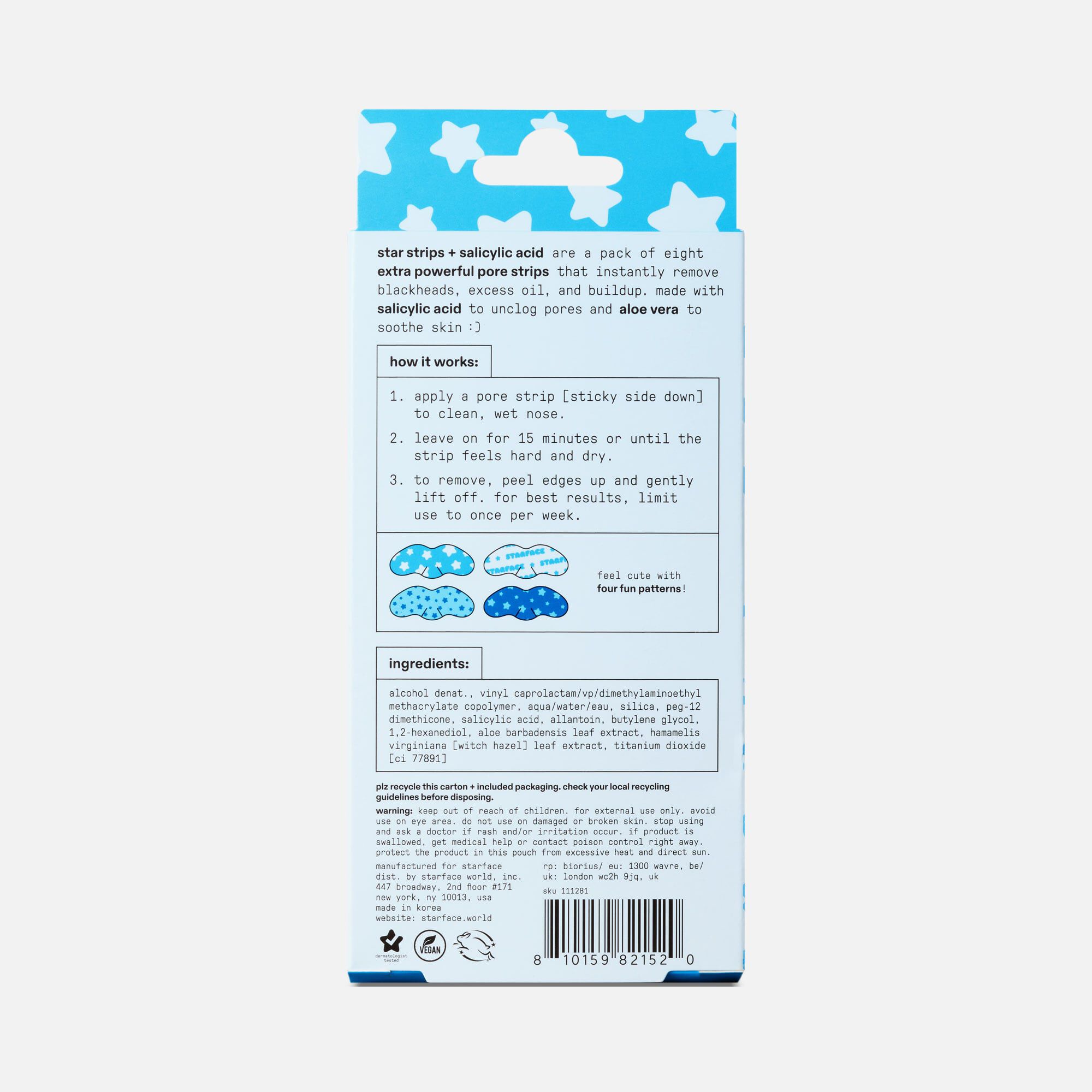 Starface Star Strips™ Pore-Clearing Nose Strips + Salicylic Acid, Blue, 8 ct., , large