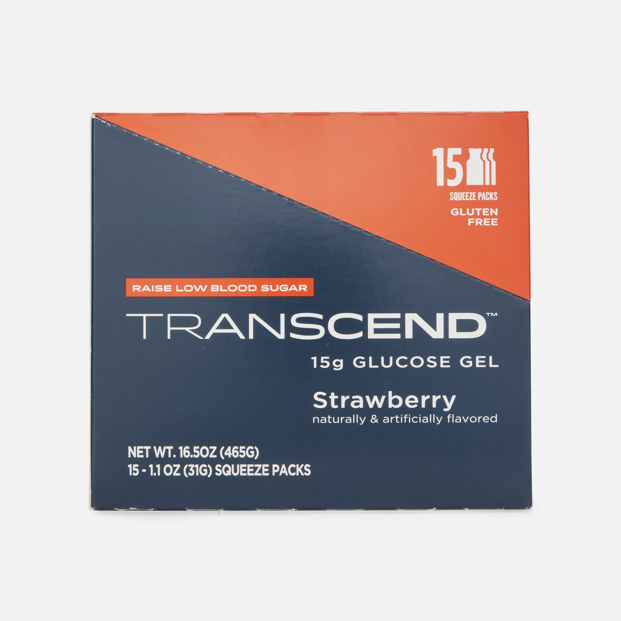Transcend Glucose Gel Packs, Strawberry, 15 ct.