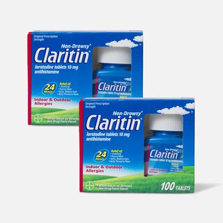 Claritin 24 Hour Allergy Medicine, Non-Drowsy Prescription Strength Allergy Relief, Loratadine Antihistamine Tablets, 100 ct. (2-Pack)