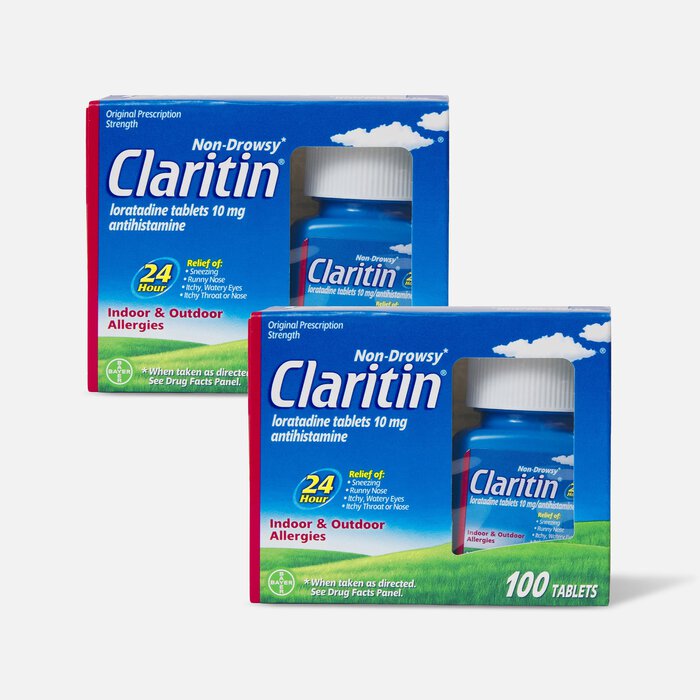 Claritin 24 Hour Allergy Medicine, Non-Drowsy Prescription Strength Allergy Relief, Loratadine Antihistamine Tablets, 100 ct. (2-Pack), , large