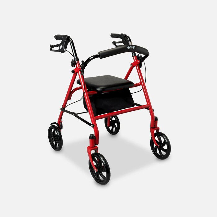 Drive Aluminum Rollator with Fold Up and Removable Back Support, 7" Casters, Red, , large
