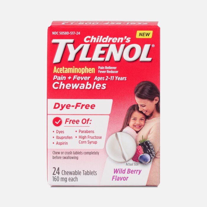 Children’s Tylenol Dye-Free Wild Berry Chewables Pain and Fever Relief, Ages 2-11 Years, 24 ct., , large