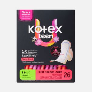 Kotex&reg; Ultra Thin Teen Pads with Wings, Heavy Absorbency, 26 ct.