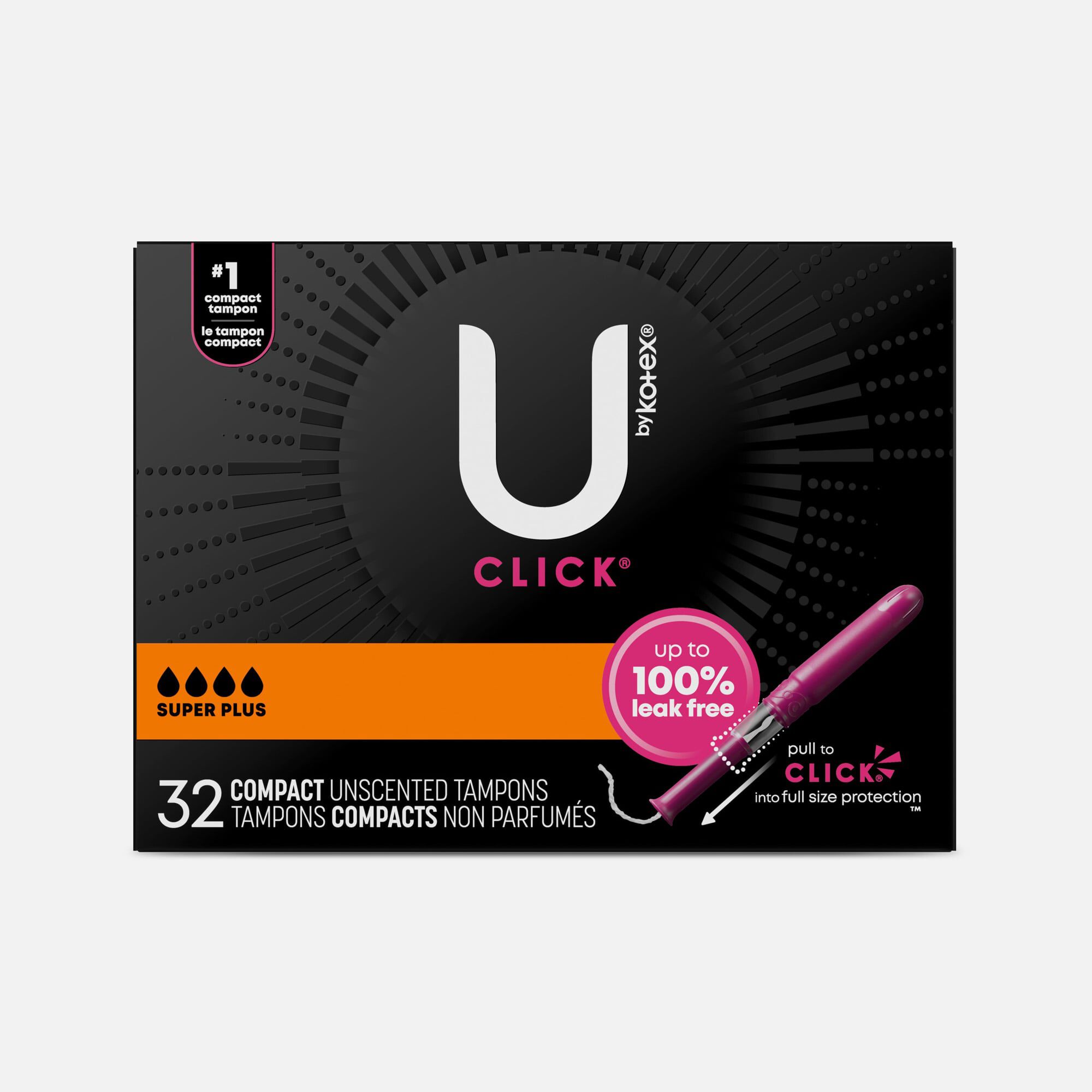 U by Kotex Click Compact Tampons, Super Plus Absorbency, 32 ct., , large