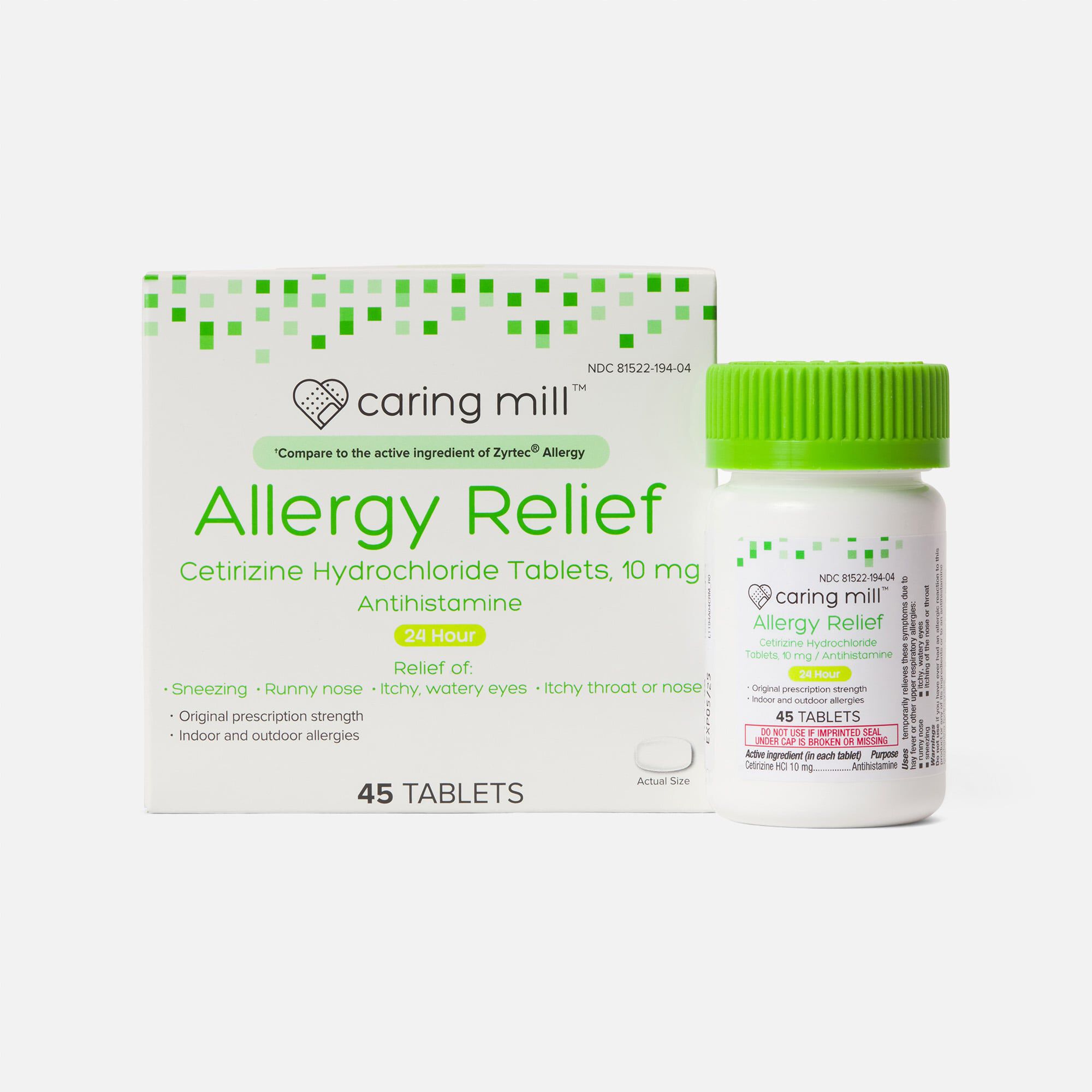 Caring Mill™ 24-Hour Allergy Relief Cetirizine Hydrochloride Tablets, 10mg, 45 ct., , large