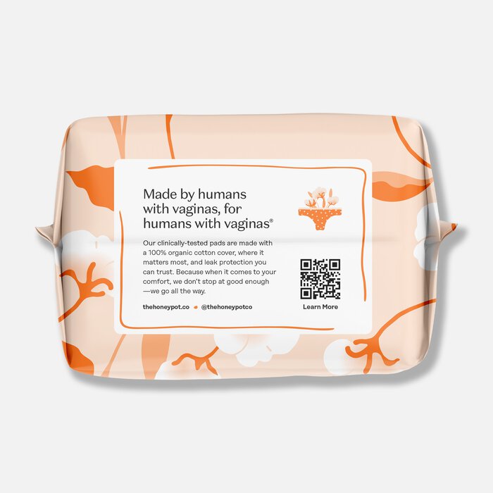 The Honey Pot 100% Organic Top Sheet Regular Non Herbal Menstrual Pads, 20 ct., , large