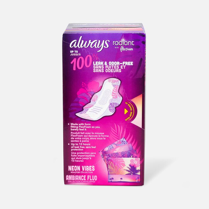 Always Radiant FlexFoam Pads for Women Size 1, Regular Absorbency, with Wings, Scented, 30 ct., , large