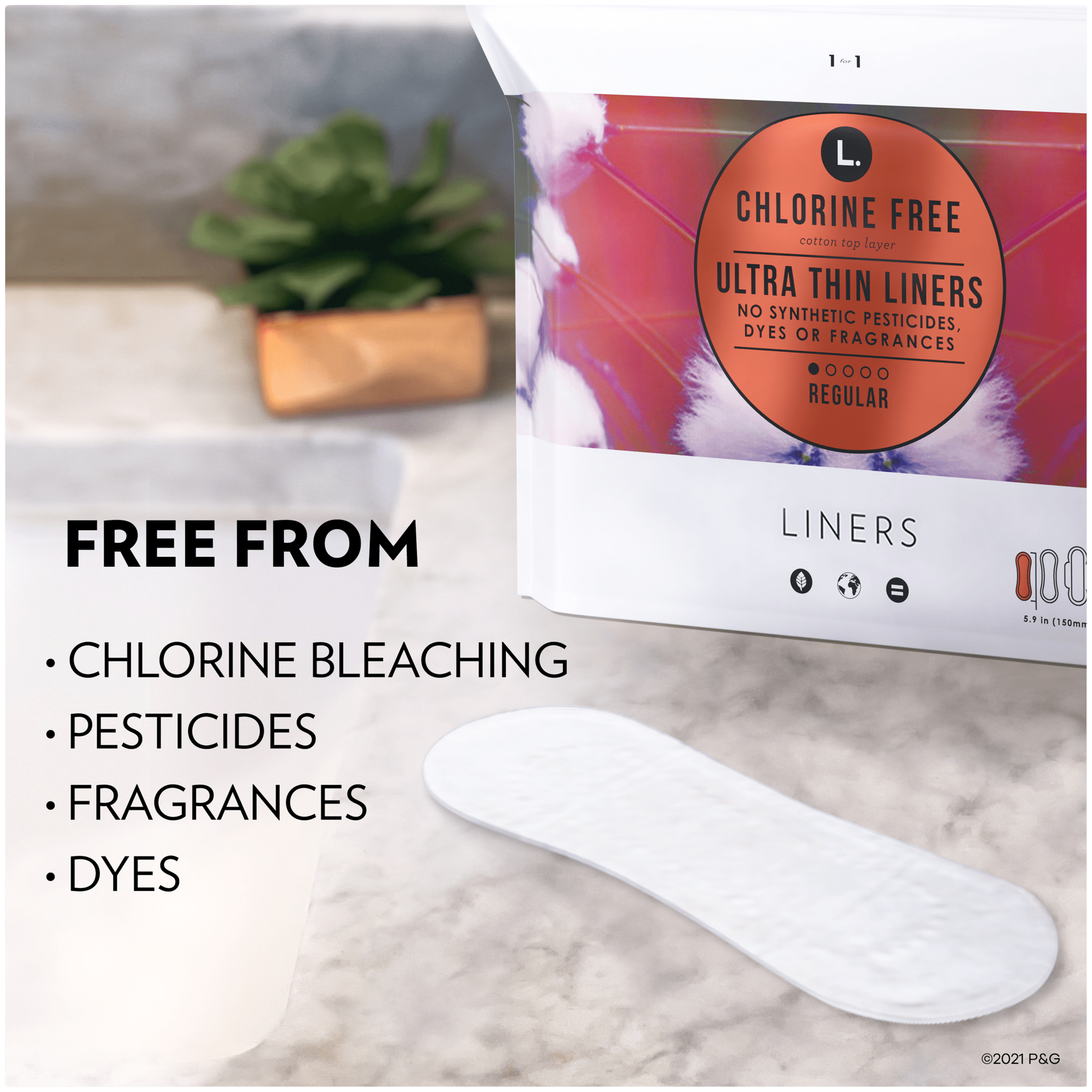 L. Chlorine Free Ultra Thin Liners Regular Absorbency, Organic Cotton, 100 ct., , large
