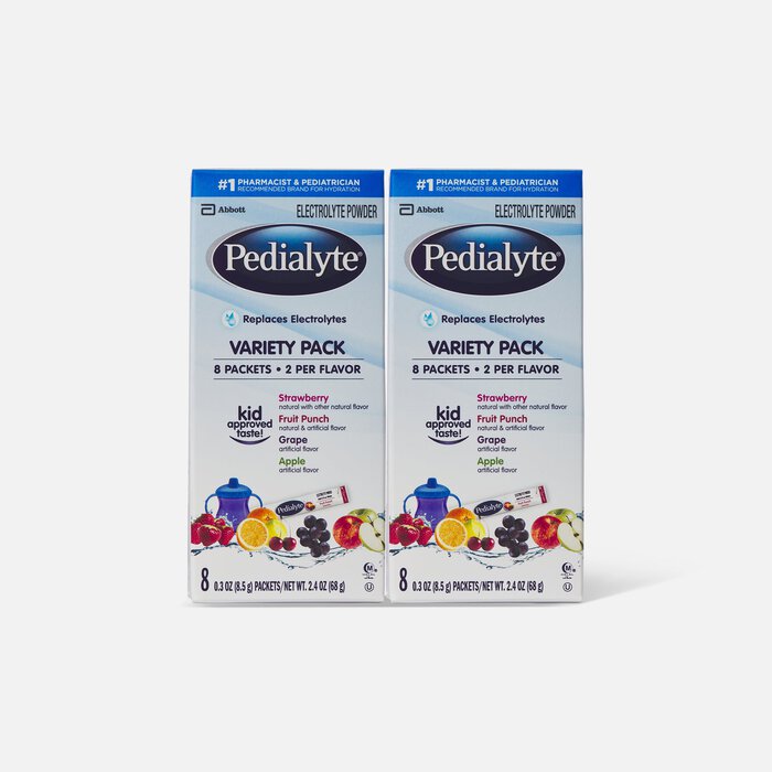 Pedialyte® Electrolyte Powder Pack - Punch, Grape, Apple and Strawberry Flavor Variety, .3 oz., 8 ct. (2-Pack), , large