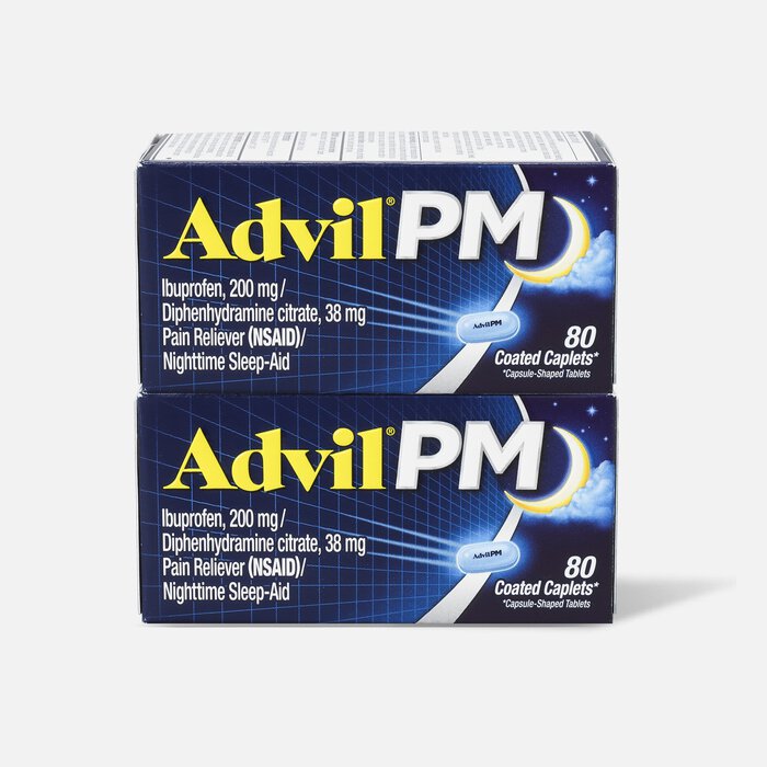 Advil Pain PM Reliever & Nighttime Sleep Aid Coated Caplets, 80 ct. (2-Pack), , large
