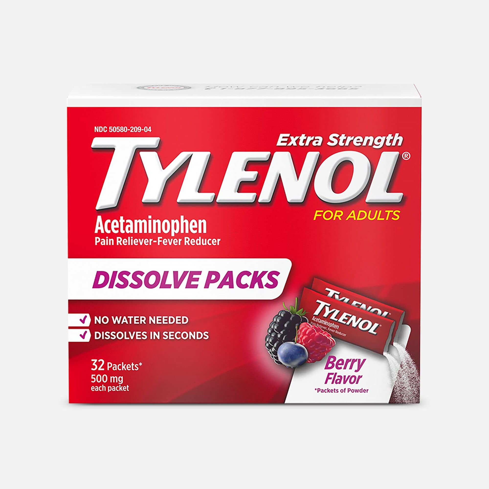 Tylenol Pain and Fever Powder Packs for Adults, Berry Flavor, , large