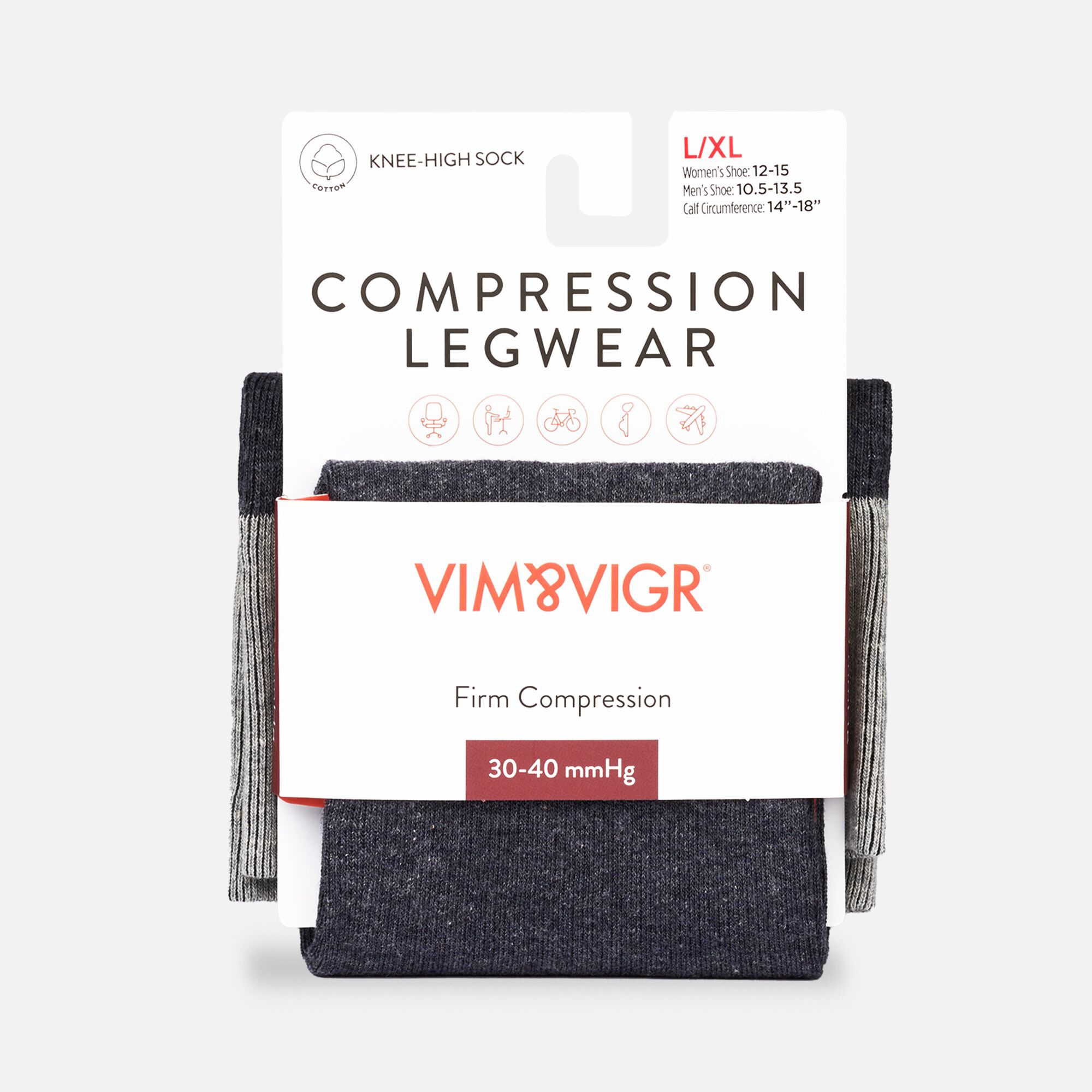 VIM & VIGR Heathered Collection Cotton Compression Socks, Dark and Light Grey, 30-40 mmHg, , large
