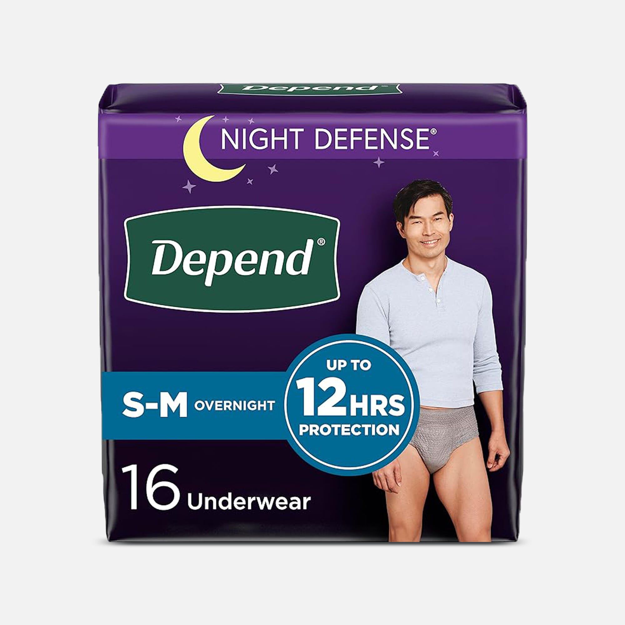 Depend Night Defense Overnight Incontinence  Underwear for Men, Small/Medium, Gray, 16 ct., , large