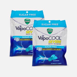 Vicks VapoCool Severe Sugar-Free Medicated Sore Throat Relief Drops, Winterfrost, 30 ct. (2-Pack)