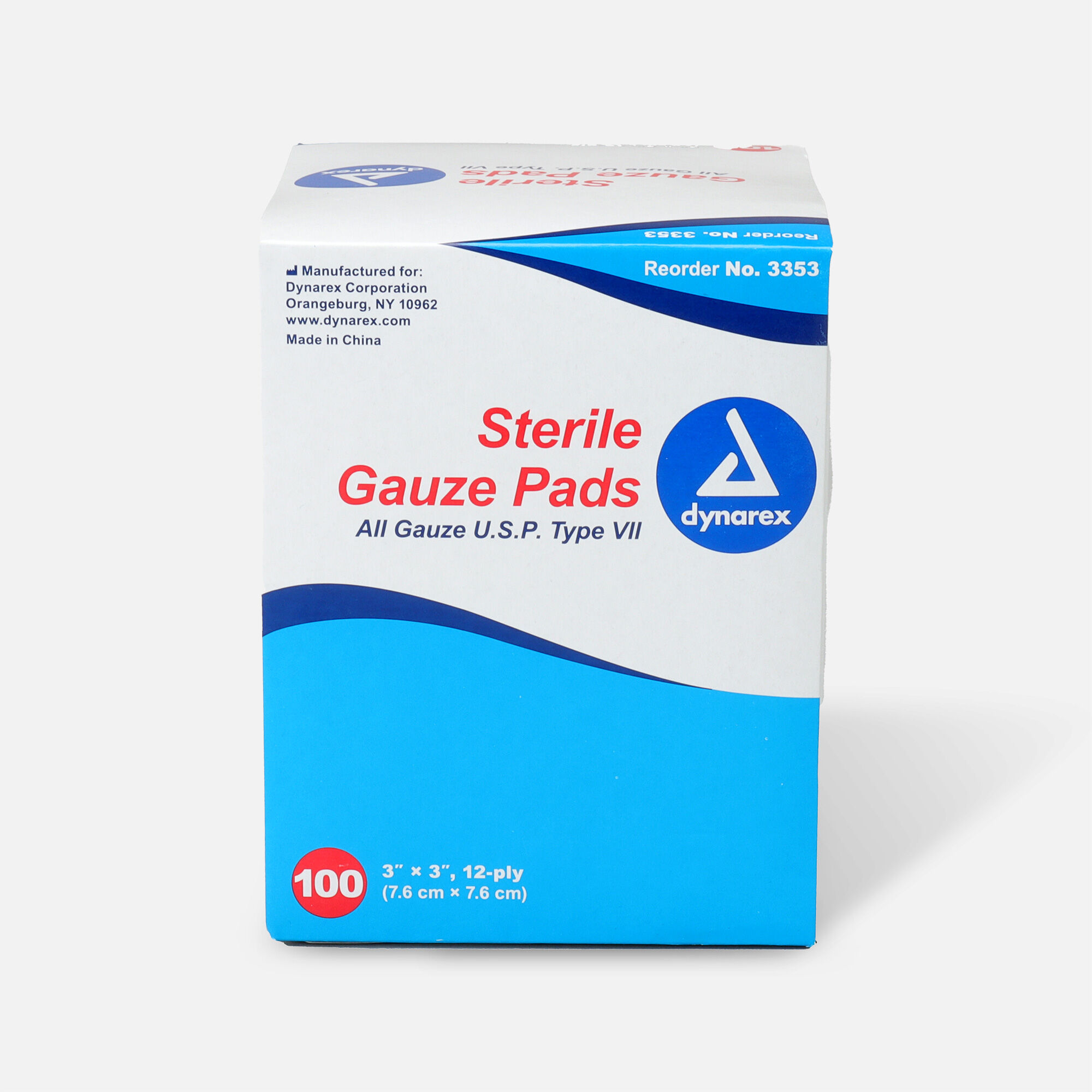Dynarex Gauze Pads Sterile, 12 ply, 3 in x 3 in, 100 ct., , large