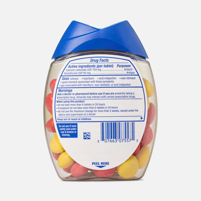TUMS Chewy Bites Chewable Antacid Tablets with Gas Relief, Lemon & Strawberry, 54 ct., , large
