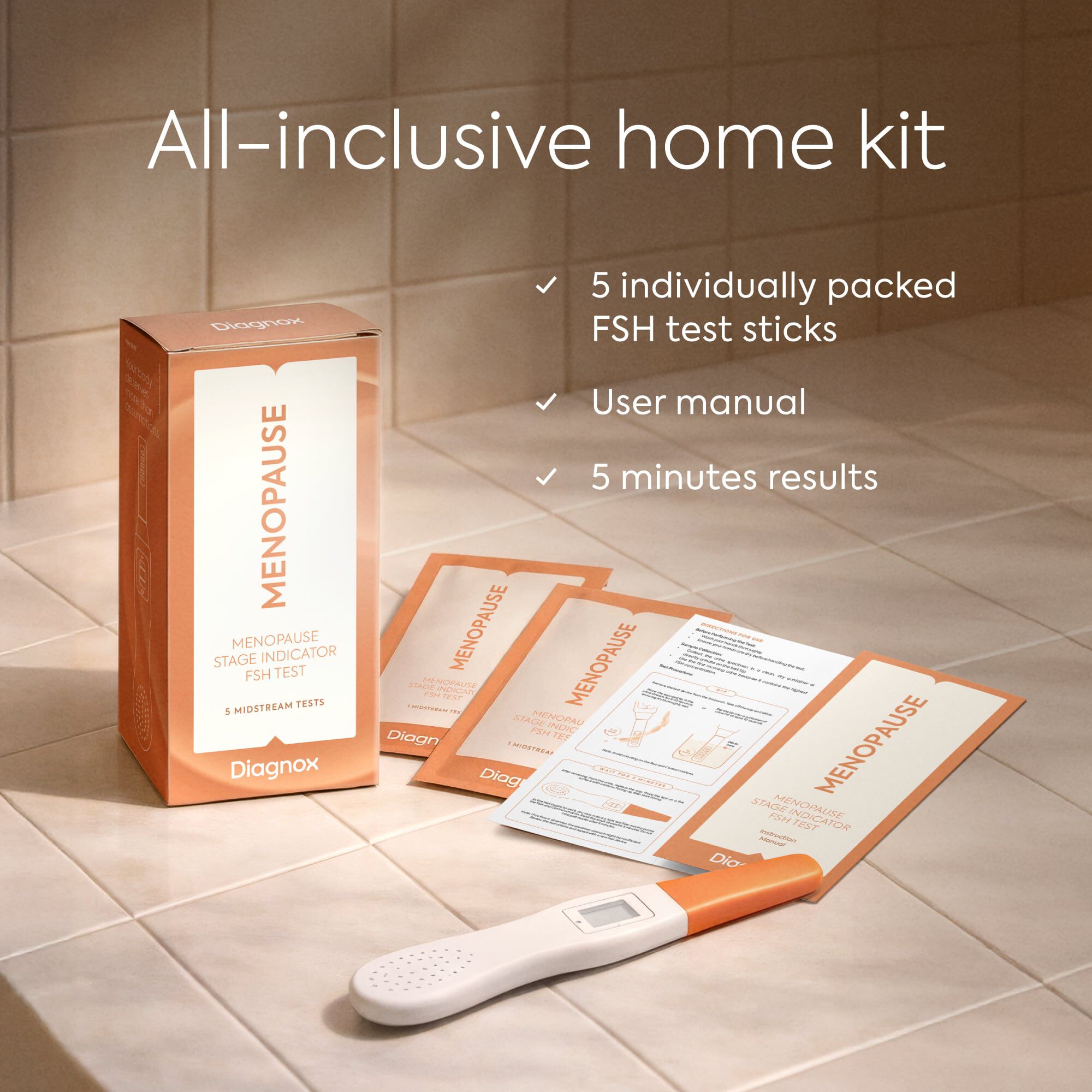 Diagnox Menopause Stage Indicator, At-Home FSH Menopause Test Kit, 5 Pack, , large
