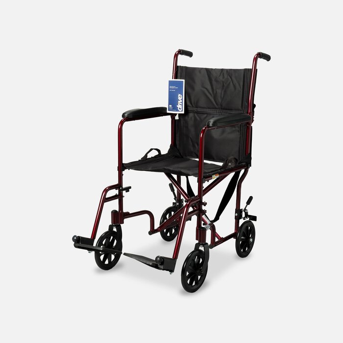 Drive Lightweight Transport Chair, 19", Red, , large
