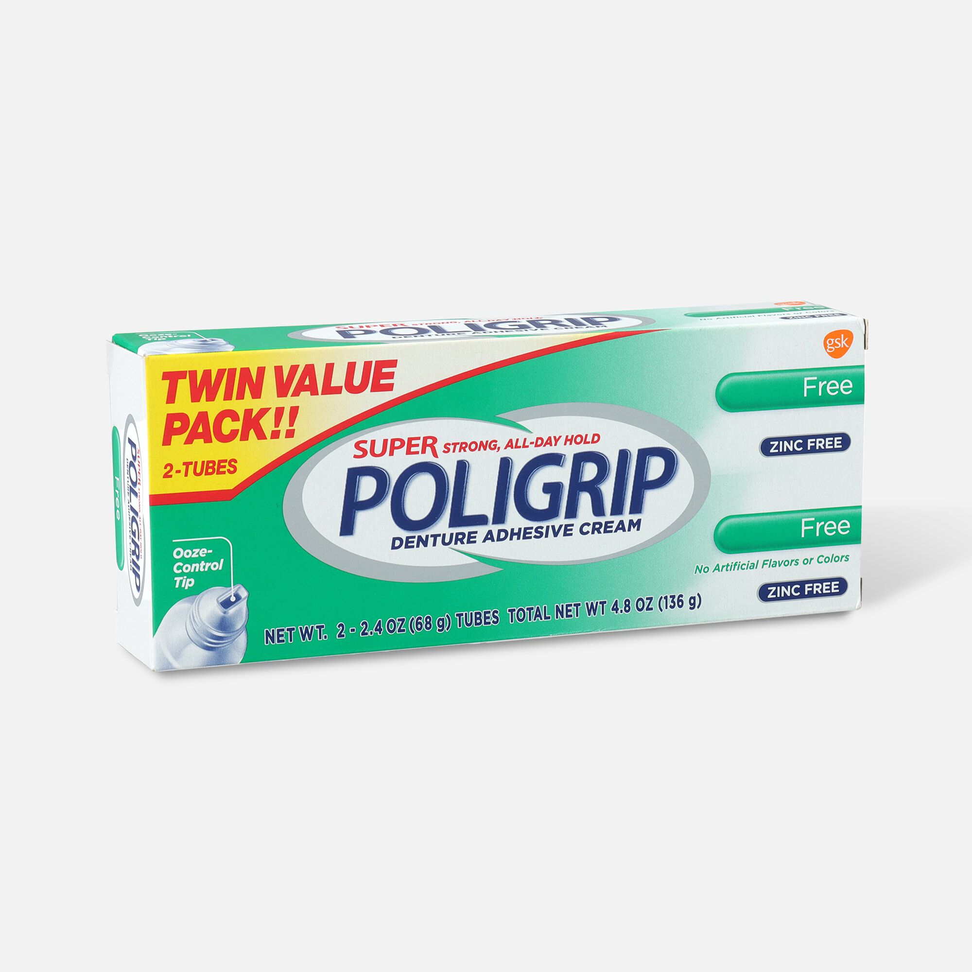 Super Poligrip Free Formula Zinc Free Denture Adhesive Cream - Twin Pack, , large