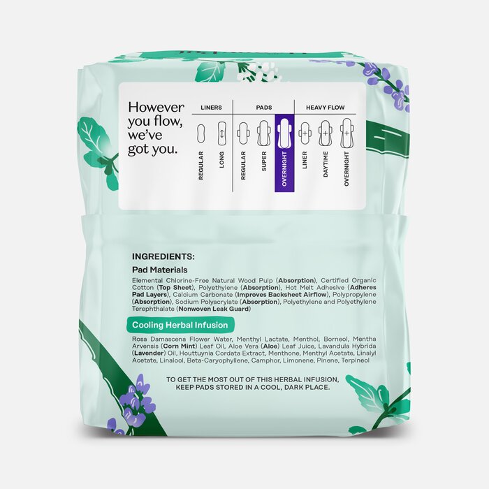 The Honey Pot 100% Organic Cotton Cover Regular Menstrual Pads with Wings, Herbal, 20 ct., , large
